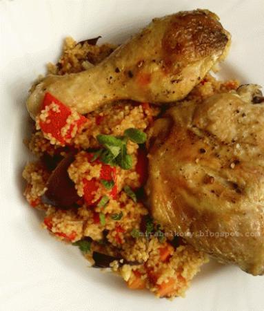 Zdjęcie - Pieczony kurczak z kuskusem wg Jamiego - Przepisy kulinarne ze zdjęciami