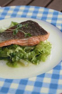 Zdjęcie - pstrąg łososiowy na smażonej sałacie - Przepisy kulinarne ze zdjęciami
