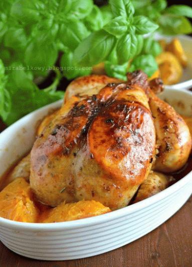 Zdjęcie - Kurczak pieczony z pomarańczami - Przepisy kulinarne ze zdjęciami
