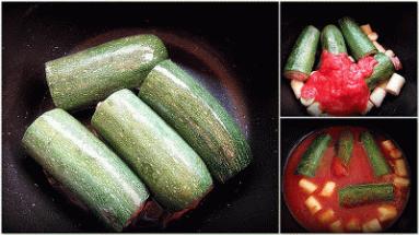 Zdjęcie - Cukinia z mięsem mielonym w pomidorach - Przepisy kulinarne ze zdjęciami