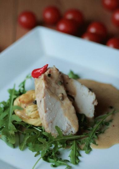 Zdjęcie - Glazurowane polędwiczki z kurczaka w aksamitnym sosie szampańskim z ziemniaczanymi ptysiami - Przepisy kulinarne ze zdjęciami