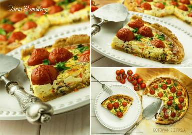 Zdjęcie - Tarta z pomidorkami koktajlowymi i świeżą bazylią - Przepisy kulinarne ze zdjęciami