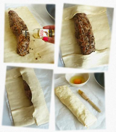 Zdjęcie - Polędwica wieprzowa w cieście francuskim z sosem grzybowym - Przepisy kulinarne ze zdjęciami