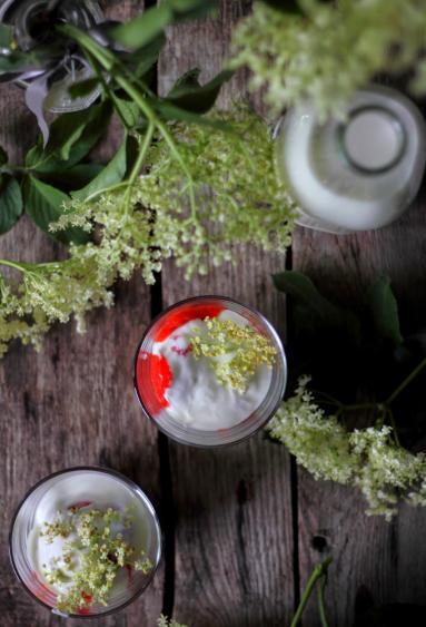 Zdjęcie - Domowy jogurt aromatyzowany kwiatami czarnego bzu z truskawkową granitą - Przepisy kulinarne ze zdjęciami