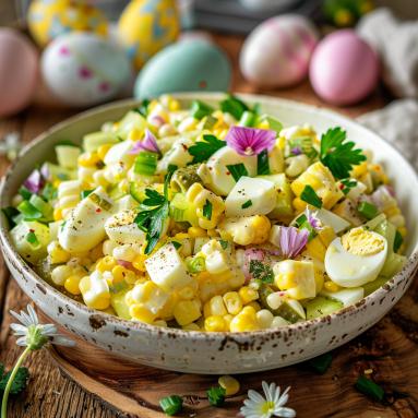 Zdjęcie - Odkryj idealną sałatkę na Wielkanoc: sałatka z jajek i kukurydzy - Przepisy kulinarne ze zdjęciami