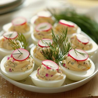 Zdjęcie - Jajka faszerowane chrzanem i rzodkiewką - Przepisy kulinarne ze zdjęciami