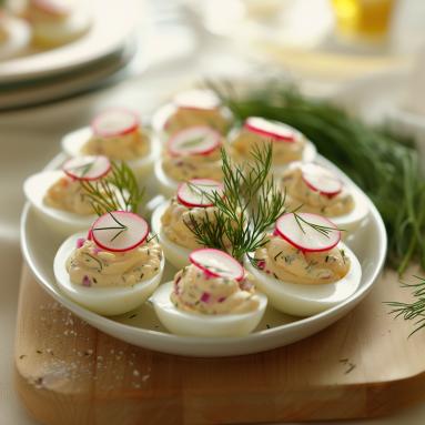 Zdjęcie - Jajka faszerowane chrzanem i rzodkiewką - Przepisy kulinarne ze zdjęciami