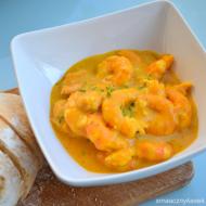 Krewetki tygrysie w sosie curry z dynią i mlekiem kokosowym