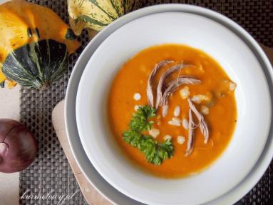 Zdjęcie - Zupa dyniowa z kurczakiem i makaronem/Pumpkin soup with chicken and orzo - Przepisy kulinarne ze zdjęciami