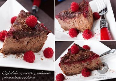 Zdjęcie - Czekoladowy sernik z malinami i polewą malinowo-czekoladową - Przepisy kulinarne ze zdjęciami