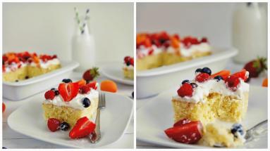 Zdjęcie - Ciasto "tres leches" z owocami (Pastel de Tres Leches con Fruta) - Przepisy kulinarne ze zdjęciami
