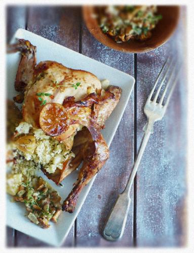 Zdjęcie - Kurczak pieczony z kuskusem i sos kurkowy - Przepisy kulinarne ze zdjęciami