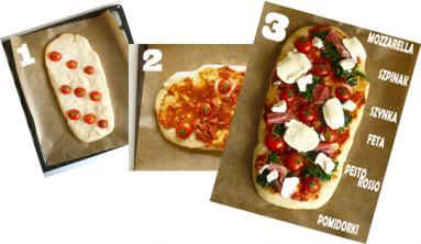 Zdjęcie - Pizza ze szpinakiem, szynką i pesto rosso - Przepisy kulinarne ze zdjęciami