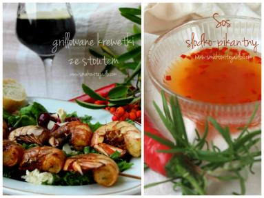 Zdjęcie - Grillowane krewetki na sałatce z ricottą i wiśniami, podane ze stoutem - Przepisy kulinarne ze zdjęciami