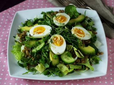 Zdjęcie - Zielona sałatka z jajkiem i soczewicą - Przepisy kulinarne ze zdjęciami