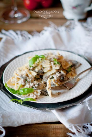 Zdjęcie - Makaron w sosie mascarpone, z mięsem mielonym i pieczarkami - Przepisy kulinarne ze zdjęciami