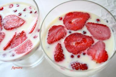 Zdjęcie - Waniliowa galaretka z mleka z truskawkami i  czerwonymi porzeczkami - Przepisy kulinarne ze zdjęciami
