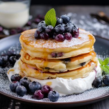 Zdjęcie - Puszyste pancakes z jagodami - Przepisy kulinarne ze zdjęciami