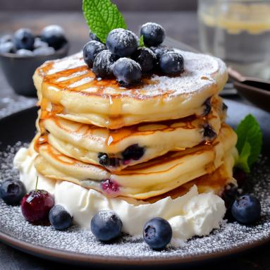 Zdjęcie - Puszyste pancakes z jagodami - Przepisy kulinarne ze zdjęciami