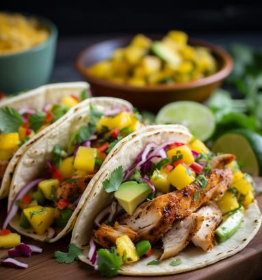 Zdjęcie - Tacos z kurczakiem i salsą z mango i awokado - Przepisy kulinarne ze zdjęciami