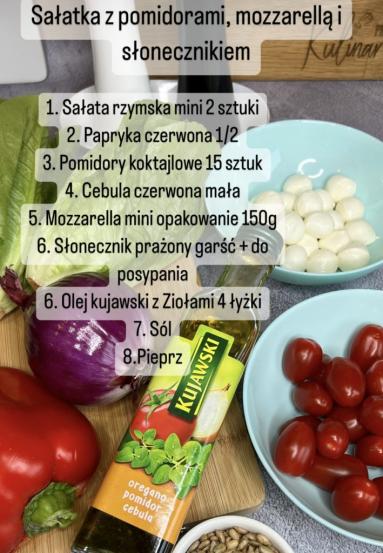 Zdjęcie - Sałatka z mozzarellą, pomidorami i słonecznikiem - Przepisy kulinarne ze zdjęciami