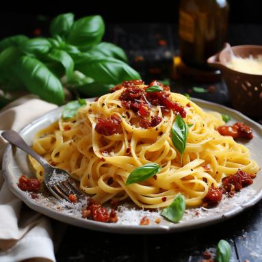 Zdjęcie - Makaron z oliwą, suszonymi pomidorami i czosnkiem - Twoja tajna broń na szybki obiad - Przepisy kulinarne ze zdjęciami
