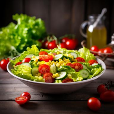 Zdjęcie - Przepis na sałatkę z sałaty rzymskiej z pomidorkami cherry, ogórkiem i kukurydzą do obiadu - Przepisy kulinarne ze zdjęciami