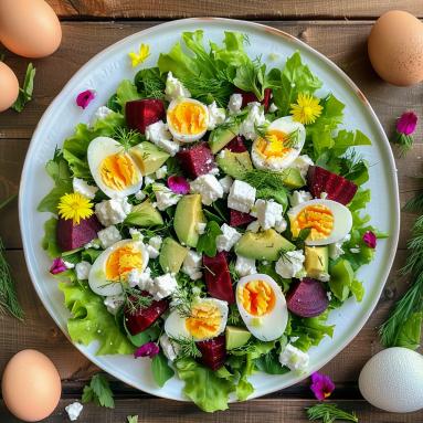 Zdjęcie - Sałatka z burakiem, jajkiem i fetą: najlepsza sałatka na Wielkanoc! - Przepisy kulinarne ze zdjęciami