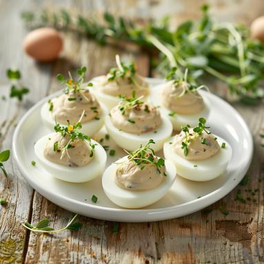 Zdjęcie - Jajka faszerowane pieczarkami i chrzanowym serkiem – przepis na Wielkanoc - Przepisy kulinarne ze zdjęciami