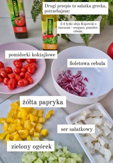 Zdjęcie - Kurczak z pomidorami, mozzarellą i fioletową cebulą oraz sałatką - Przepisy kulinarne ze zdjęciami
