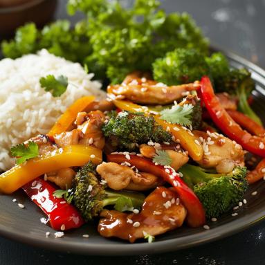 Zdjęcie - Stir-fry z kurczakiem i warzywami z ryżem jaśminowym - szybki przepis na obiad - Przepisy kulinarne ze zdjęciami