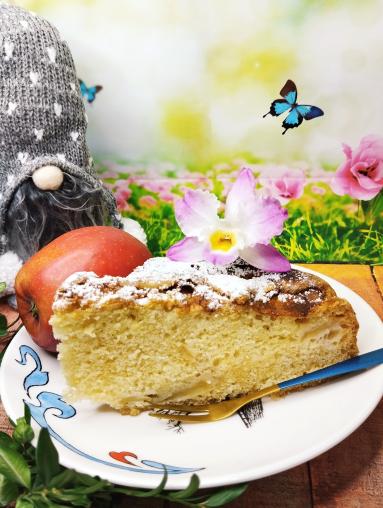 Zdjęcie - Ciasto biszkoptowe z jabłkami - Przepisy kulinarne ze zdjęciami