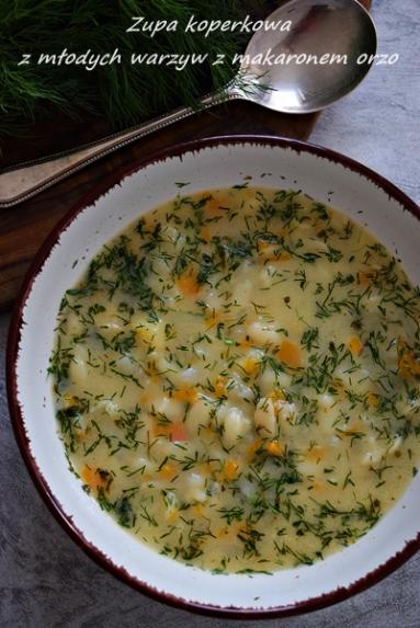 Zdjęcie - Koperkowa zupa z młodych warzyw z makaronem orzo - Napiecyku - Przepisy kulinarne ze zdjęciami