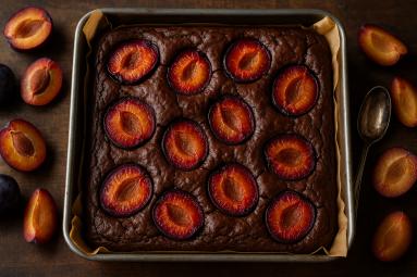 Zdjęcie - Brownie śliwkowe z kakao &#8211; bez miksera, wieczorny deser - Przepisy kulinarne ze zdjęciami