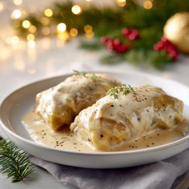 Zdjęcie: Najlepsze gołąbki z tartymi ziemniakami, kaszą i cebulką + sos pieczarkowy Zdjęcie - Najlepsze gołąbki z tartymi ziemniakami, kaszą i cebulką + sos pieczarkowy - Przepisy kulinarne ze zdjęciami