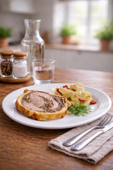 Zdjęcie - Pieczeń z indyka w cieście francuskim - Przepisy kulinarne ze zdjęciami