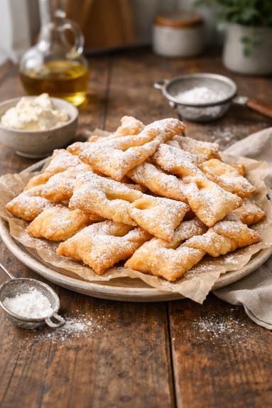 Zdjęcie - Faworki z serka mascarpone - Przepisy kulinarne ze zdjęciami