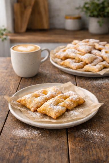 Zdjęcie - Faworki z serka mascarpone - Przepisy kulinarne ze zdjęciami