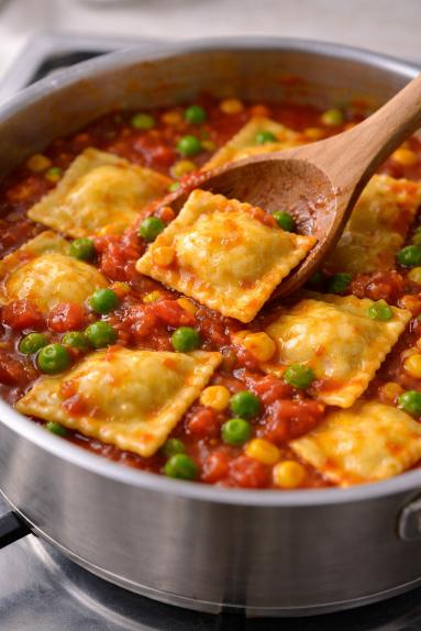 Zdjęcie: Ravioli w pomidorach z zielonym groszkiem Zdjęcie - Ravioli w pomidorach z zielonym groszkiem - Przepisy kulinarne ze zdjęciami