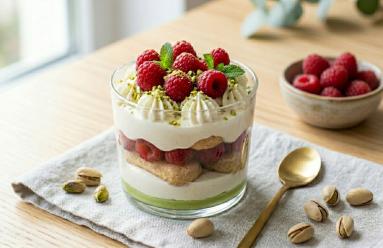 Zdjęcie - Pistacjowe tiramisu z malinami – - Przepisy kulinarne ze zdjęciami