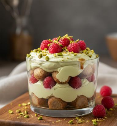 Zdjęcie - Pistacjowe tiramisu z malinami – - Przepisy kulinarne ze zdjęciami