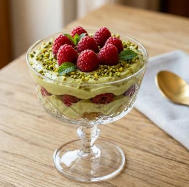 Zdjęcie - Pistacjowe tiramisu z malinami – - Przepisy kulinarne ze zdjęciami