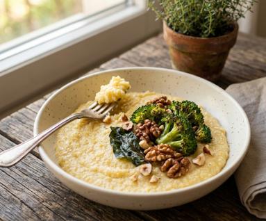 Zdjęcie - Polenta z brokułem i orzechami - Przepisy kulinarne ze zdjęciami