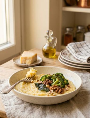 Zdjęcie - Polenta z brokułem i orzechami - Przepisy kulinarne ze zdjęciami