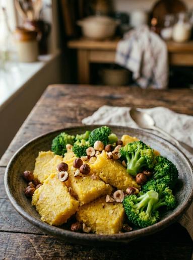 Zdjęcie - Polenta z brokułem i orzechami - Przepisy kulinarne ze zdjęciami