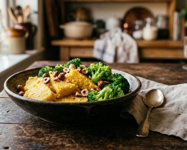 Zdjęcie - Polenta z brokułem i orzechami - Przepisy kulinarne ze zdjęciami