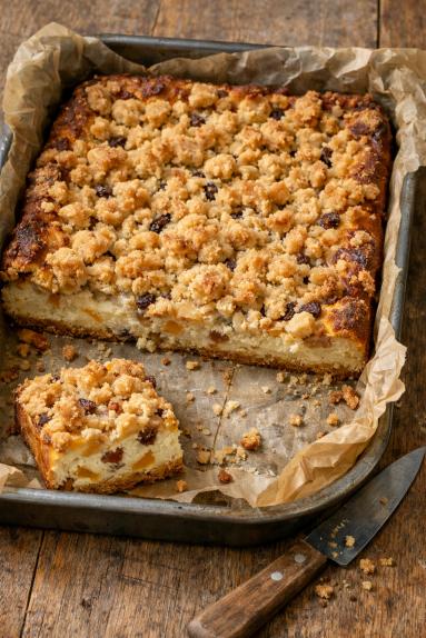 Zdjęcie: Sernik z brzoskwiniami i kruszonką Zdjęcie - Sernik z brzoskwiniami i kruszonką - Przepisy kulinarne ze zdjęciami