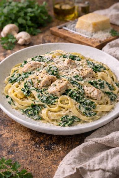 Zdjęcie - Tagliatelle z kurczakiem i szpinakiem - Przepisy kulinarne ze zdjęciami