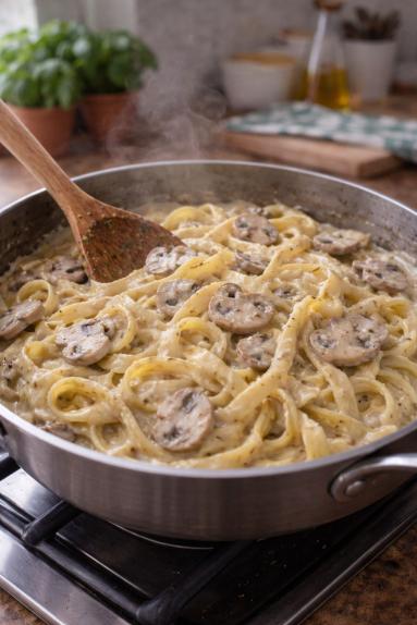 Zdjęcie - Tagliatelle z pieczarkami - Przepisy kulinarne ze zdjęciami
