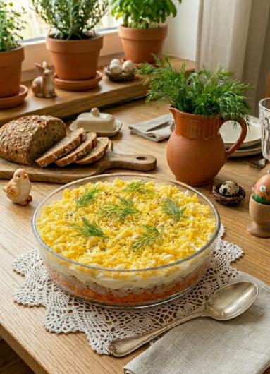 Zdjęcie - Sałatka  "Mimoza" - Przepisy kulinarne ze zdjęciami